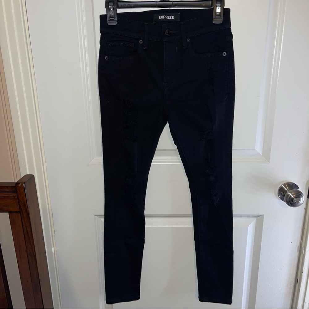 Express Black Ripped Mid Rise Legging - Picture 2 of 7